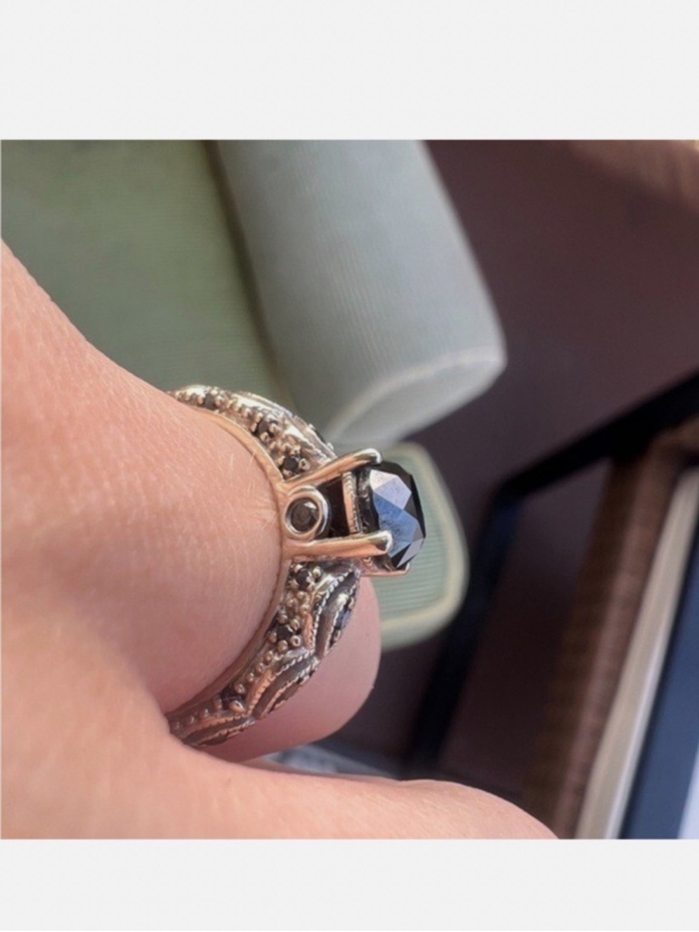10k white gold Black diamond Vintage-Style Ring Size 7 - Picture 2 of 6